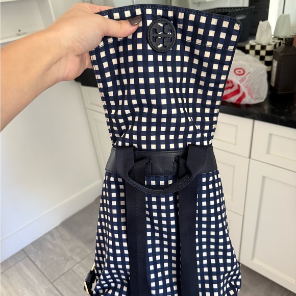 Tory Burch Navy and White Checkered Backpack Purse - Picture 5 of 6